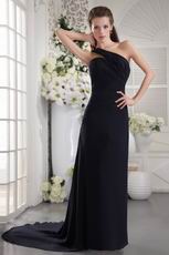 One Shoulder Black Chiffon 2014 Discount Prom Dress