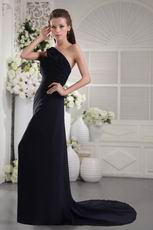 One Shoulder Black Chiffon 2014 Discount Prom Dress