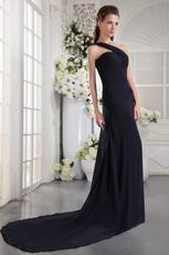 One Shoulder Black Chiffon 2014 Discount Prom Dress