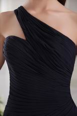 One Shoulder Black Chiffon 2014 Discount Prom Dress