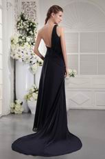 One Shoulder Black Chiffon 2014 Discount Prom Dress