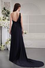 One Shoulder Black Chiffon 2014 Discount Prom Dress