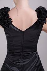 Ruffled V Neckline Sheath Mini Black Short Evening Dresses