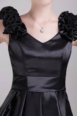 Ruffled V Neckline Sheath Mini Black Short Evening Dresses