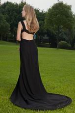 Column One Shoulder Black Prom Dress With High Split