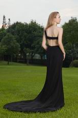 Column One Shoulder Black Prom Dress With High Split