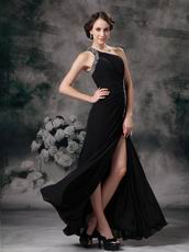 Cross Back One Shoulder High Split Black Special Ocassion Dress