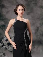 Cross Back One Shoulder High Split Black Special Ocassion Dress