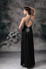 Cross Back One Shoulder High Split Black Special Ocassion Dress