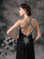 Cross Back One Shoulder High Split Black Special Ocassion Dress