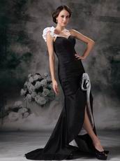 Mermaid One Shoulder High Low Taffeta Skirt Black Prom Dress