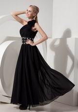 Floor Length Black Chiffon Dress For Formal Evening Wear