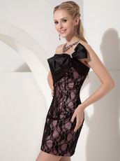 Mum Wear Strapless Column Homecoming Dress With Black Lace