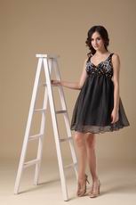 Beaded Straps Black Organza Short Prom Dress For Maternity Women