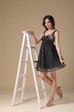 Beaded Straps Black Organza Short Prom Dress For Maternity Women