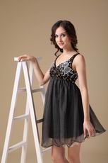 Beaded Straps Black Organza Short Prom Dress For Maternity Women