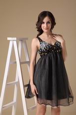 Beaded Straps Black Organza Short Prom Dress For Maternity Women