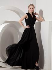 V Neck Cheap Black Chiffon Dress For Mother Of The Bride