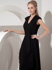 V Neck Cheap Black Chiffon Dress For Mother Of The Bride