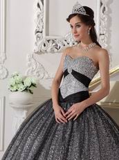 Silver Black Sequined Fabric Prom Quinceanera Dance Dress