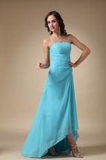 Aqua Blue High Low Chiffon Dress To Bridesmaid Wear