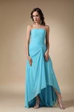 Aqua Blue High Low Chiffon Dress To Bridesmaid Wear