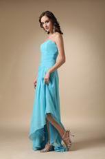 Aqua Blue High Low Chiffon Dress To Bridesmaid Wear