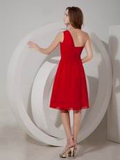 One Shoulder Wine Red Chiffon Bridesmaid Dress 2014
