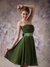Strapless Olive Green Beach Bridesmaid Dress With Sash