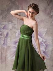 Strapless Olive Green Beach Bridesmaid Dress With Sash