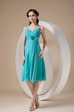 Spaghetti Straps Tea-length Chiffon Bridesmaid Dress