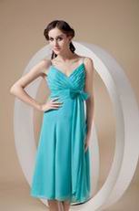 Spaghetti Straps Tea-length Chiffon Bridesmaid Dress