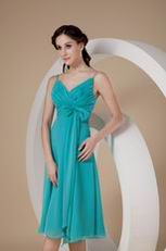 Spaghetti Straps Tea-length Chiffon Bridesmaid Dress