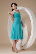 Spaghetti Straps Tea-length Chiffon Bridesmaid Dress