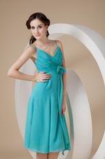 Spaghetti Straps Tea-length Chiffon Bridesmaid Dress