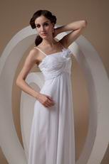 Spaghetti Straps Long Bridesmaid Dress With Hand Made Flower