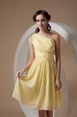 One Shoulder Knee-length Daffodil Chiffon Bridesmaid Dress