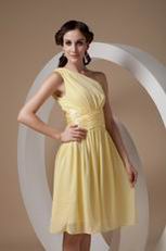 One Shoulder Knee-length Daffodil Chiffon Bridesmaid Dress