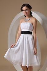 Simple Pretty Bridesmaid White Chiffon Skirt With Black Sash