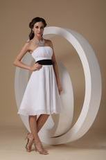 Simple Pretty Bridesmaid White Chiffon Skirt With Black Sash