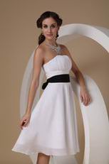 Simple Pretty Bridesmaid White Chiffon Skirt With Black Sash