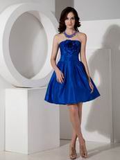 Handmade Flower Decorate Cobalt Blue Short Bridesmaid Dress