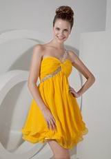 One Shoulder Bright Yellow Chiffon Short Two Layers Bridesmaid Dress