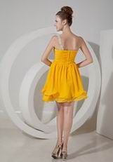 One Shoulder Bright Yellow Chiffon Short Two Layers Bridesmaid Dress