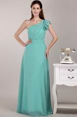 One Shoulder Turquoise Long Junior Bridesmaid Dress