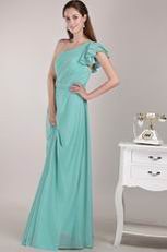 One Shoulder Turquoise Long Junior Bridesmaid Dress