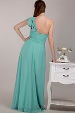 One Shoulder Turquoise Long Junior Bridesmaid Dress