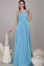 One Shoulder Baby Blue Chiffon Bridesmaid Dress For Cheap