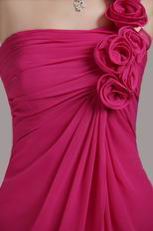 Deep Rose One Shoulder With Hand Flowers Bridesmaid Dress