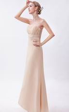 Strapless Asymmetrical Bisque High Low Bridesmaid Dress